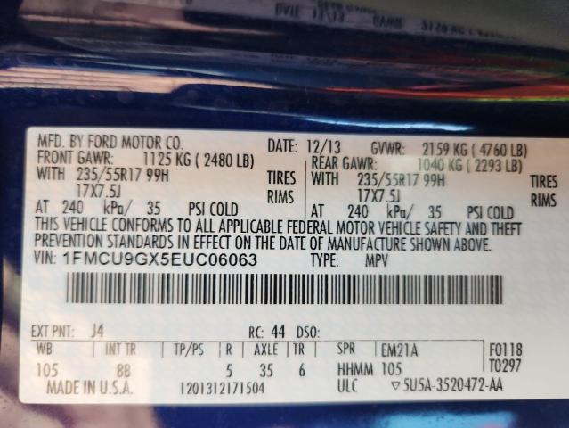 1FMCU9GX5EUC06063 - 2014 FORD ESCAPE SE 蓝色 照片 13