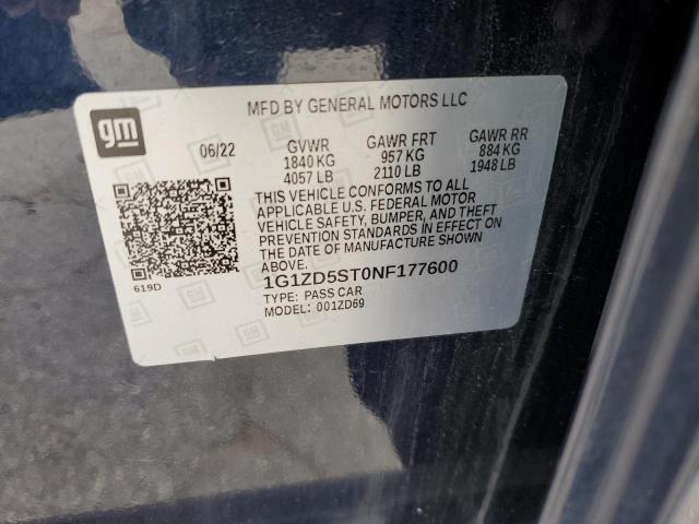 1G1ZD5ST0NF177600 - 2022 CHEVROLET MALIBU LT BLUE photo 12