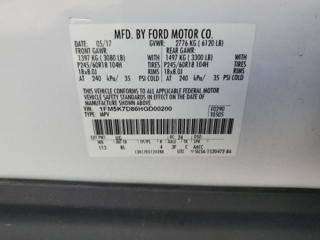 1FM5K7D86HGD00200 - 2017 FORD EXPLORER XLT WHITE photo 13