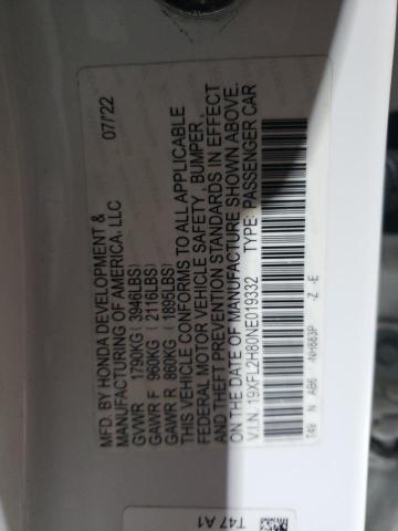 19XFL2H80NE019332 - 2022 HONDA CIVIC SPORT 白色 照片 12