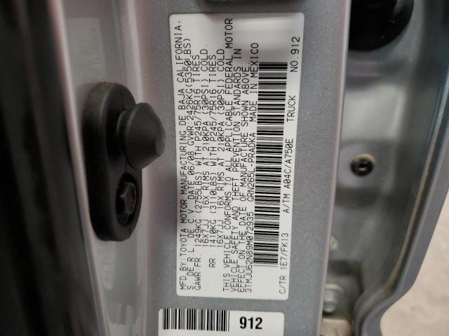 3TMJU62N89M072935 - 2009 TOYOTA TACOMA DOUBLE CAB PRERUNNER SILVER photo 12