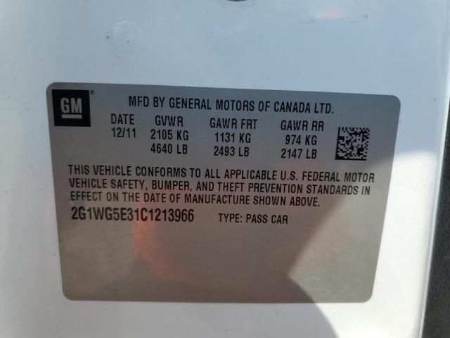 2G1WG5E31C1213966 - 2012 CHEVROLET IMPALA LT WHITE photo 12