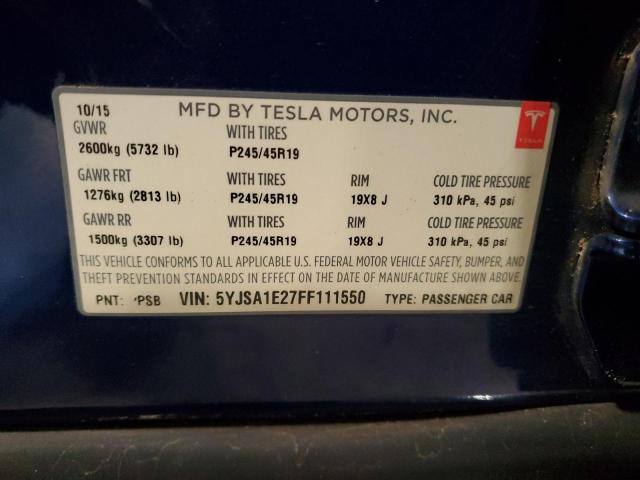 5YJSA1E27FF111550 - 2015 TESLA MODEL S BLUE photo 12