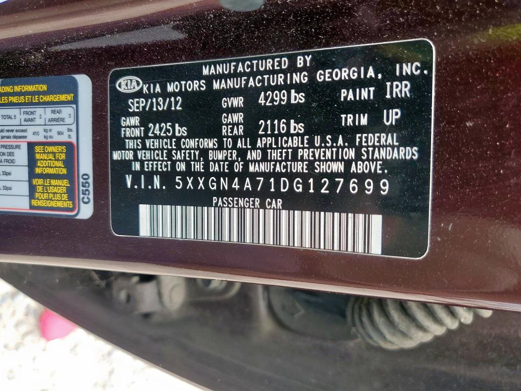 5XXGN4A71DG127699 - 2013 KIA OPTIMA EX MAROON photo 13