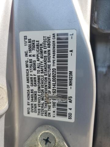 1HGES16314L008220 - 2004 HONDA CIVIC DX VP SILVER photo 12