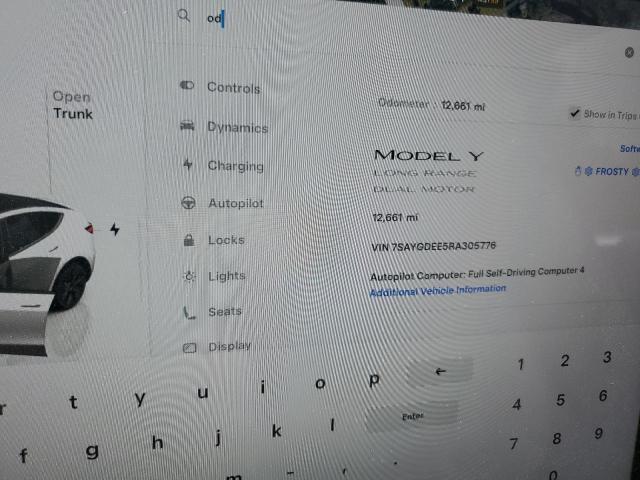 7SAYGDEE5RA305776 - 2024 TESLA MODEL Y 白色 照片 9