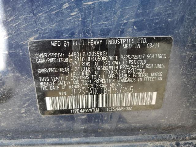 JF2SHADC1BH757295 - 2011 SUBARU FORESTER 2.5X PREMIUM BLUE photo 13