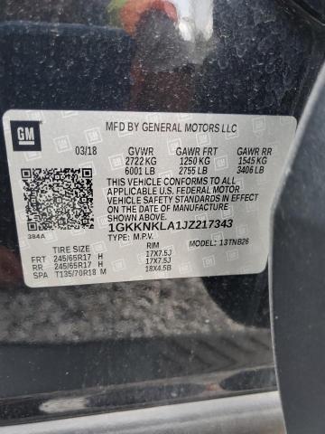 1GKKNKLA1JZ217343 - 2018 GMC ACADIA SLE შავი ფოტო 13