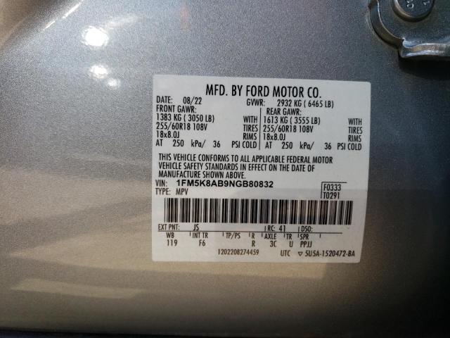 1FM5K8AB9NGB80832 - 2022 FORD EXPLORER POLICE INTERCEPTOR 银色 照片 13