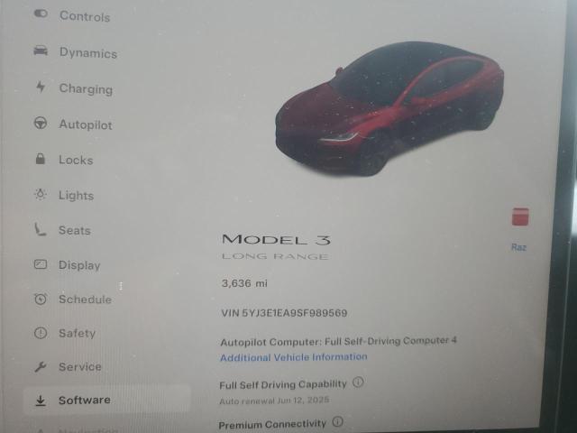 5YJ3E1EA9SF989569 - 2025 TESLA MODEL 3 BURGUNDY photo 9