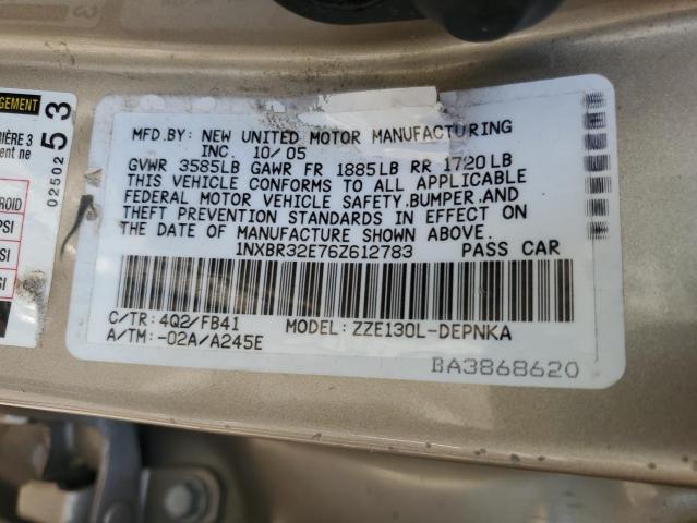 1NXBR32E76Z612783 - 2006 TOYOTA COROLLA CE 棕色 照片 12