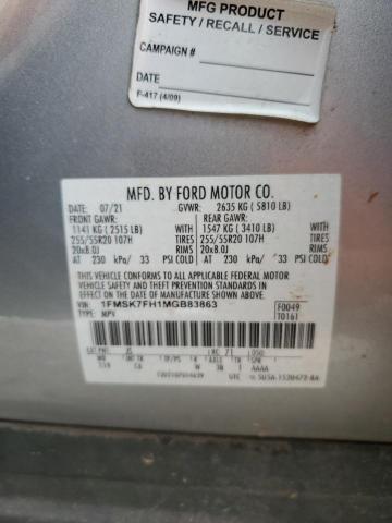 1FMSK7FH1MGB83863 - 2021 FORD EXPLORER LIMITED Gümüş foto 13