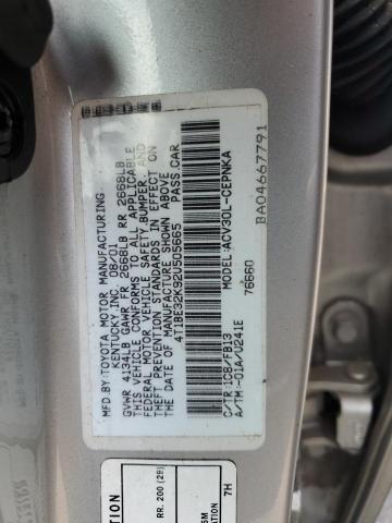 4T1BE32K92U505665 - 2002 TOYOTA CAMRY LE SILVER photo 12