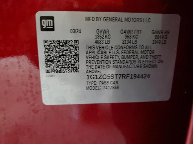 1G1ZG5ST7RF194424 - 2024 CHEVROLET MALIBU RS RED photo 12