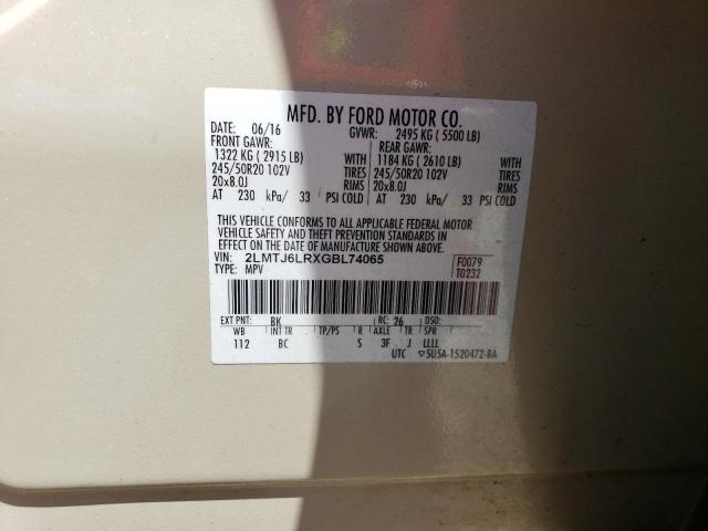 2LMTJ6LRXGBL74065 - 2016 LINCOLN MKX RESERVE Krem foto 13