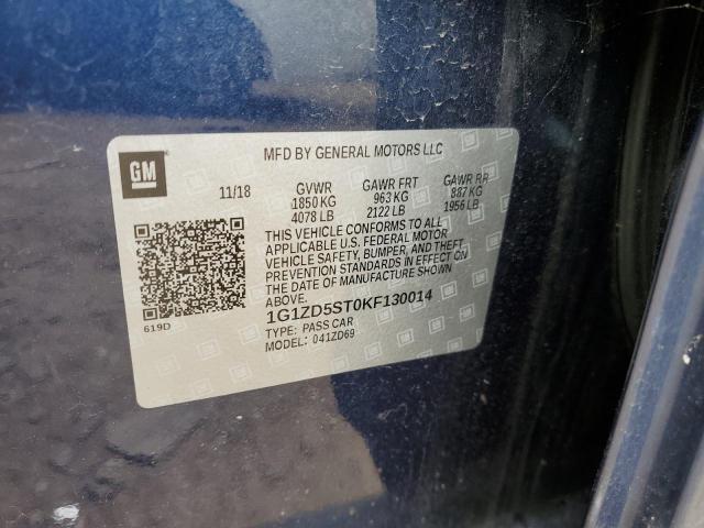 1G1ZD5ST0KF130014 - 2019 CHEVROLET MALIBU LT BLUE photo 12