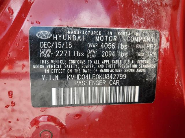 KMHD04LB0KU842799 - 2019 HYUNDAI ELANTRA SPORT RED photo 12