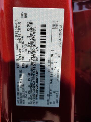 1FMCU9GD1JUD11425 - 2018 FORD ESCAPE SE Kırmızı fotoğraf 13