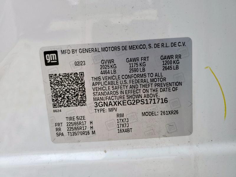 3GNAXKEG2PS171716 - 2023 CHEVROLET EQUINOX LT Ақ фото 13
