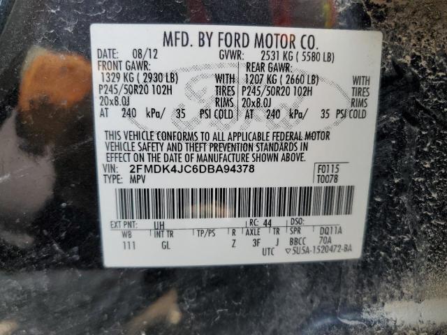 2FMDK4JC6DBA94378 - 2013 FORD EDGE SEL BLACK photo 13