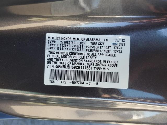 5FNRL5H69CB111561 - 2012 HONDA ODYSSEY EXL GRAY photo 12