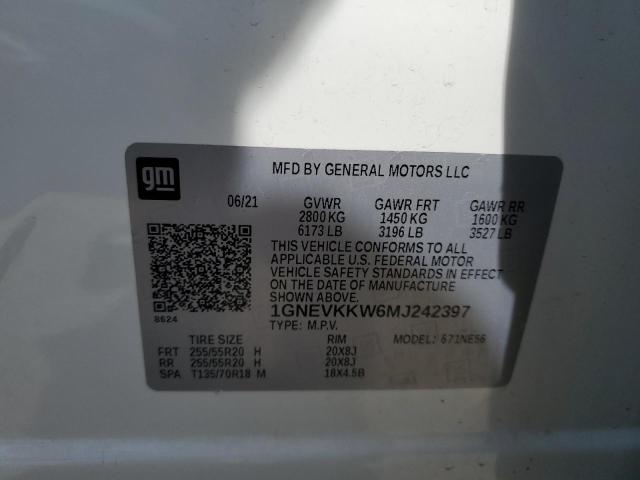 1GNEVKKW6MJ242397 - 2021 CHEVROLET TRAVERSE PREMIER WHITE photo 13