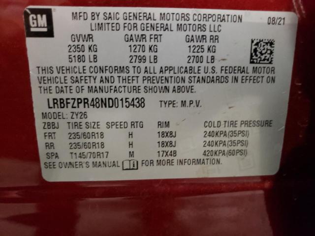 LRBFZPR48ND015438 - 2022 BUICK ENVISION ESSENCE MAROON photo 13