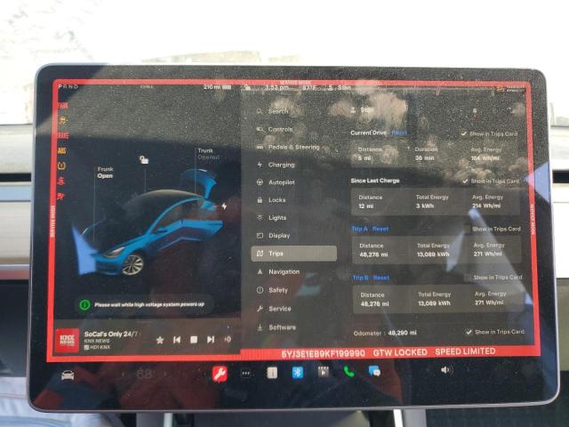 5YJ3E1EB9KF199990 - 2019 TESLA MODEL 3 BLUE photo 9