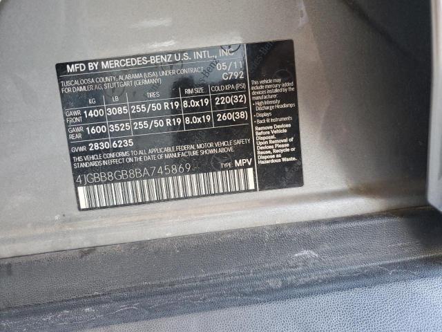 4JGBB8GB8BA745869 - 2011 MERCEDES-BENZ ML 350 4MATIC GRAY photo 13