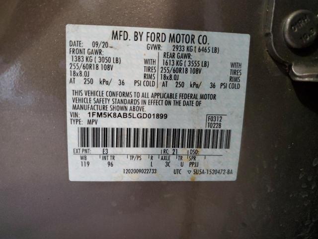 1FM5K8AB5LGD01899 - 2020 FORD EXPLORER POLICE INTERCEPTOR თაფლისფერი ფოტო 13