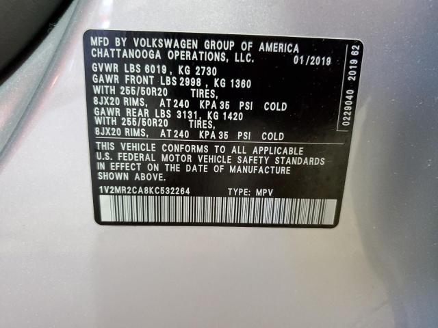 1V2MR2CA8KC532264 - 2019 VOLKSWAGEN ATLAS SEL SILVER photo 13