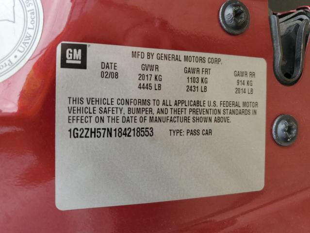 1G2ZH57N184218553 - 2008 PONTIAC G6 GT RED photo 12