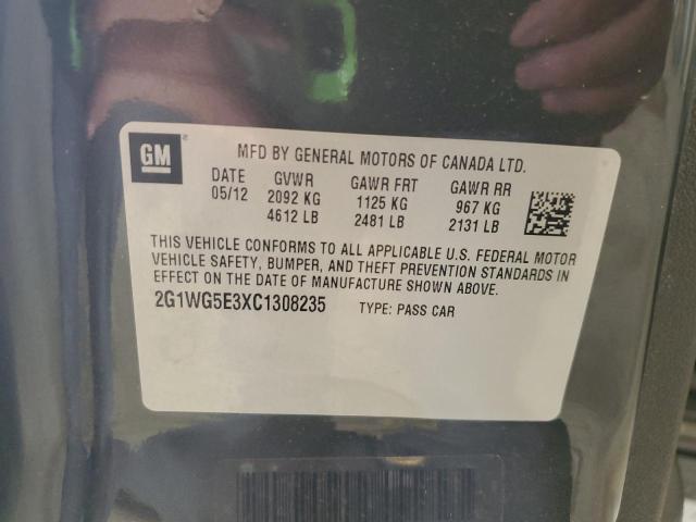 2G1WG5E3XC1308235 - 2012 CHEVROLET IMPALA LT BLACK photo 12