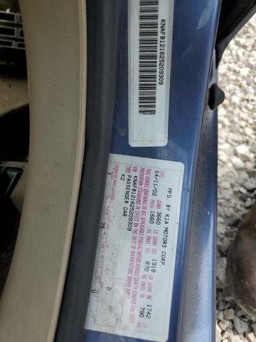 KNAFB121625209309 - 2002 KIA SPECTRA BASE BLUE photo 12