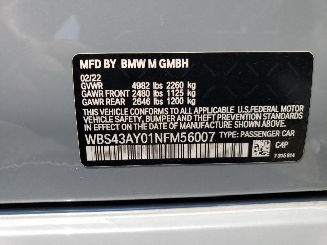 WBS43AY01NFM56007 - 2022 BMW M3 COMPETITION ნაცრისფერი ფოტო 12