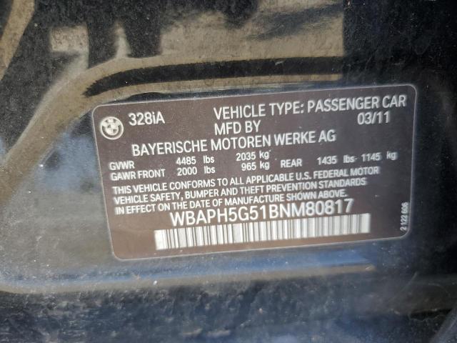 WBAPH5G51BNM80817 - 2011 BMW 328 I SULEV BLACK photo 12