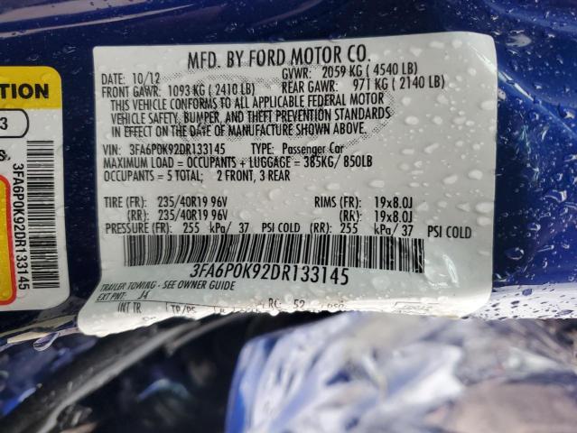 3FA6P0K92DR133145 - 2013 FORD FUSION TITANIUM BLUE photo 13