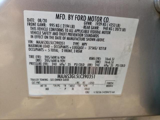 MAJ6S3GL5LC390351 - 2020 FORD ECOSPORT SE 银色 照片 12