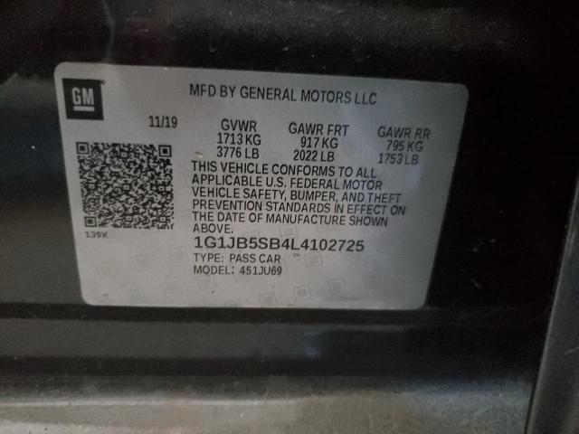 1G1JB5SB4L4102725 - 2020 CHEVROLET SONIC LS GRAY photo 12