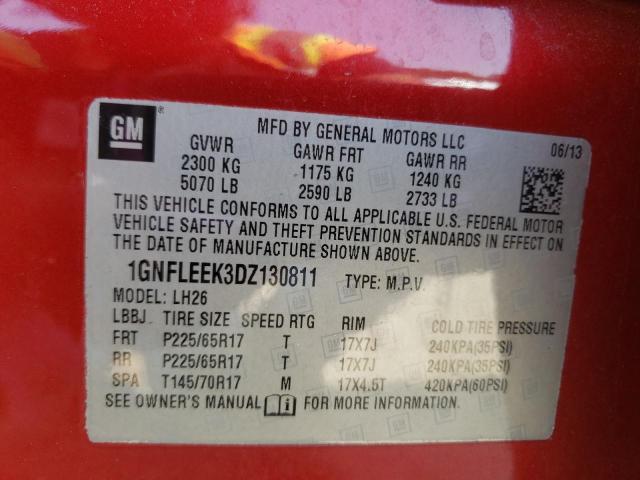 1GNFLEEK3DZ130811 - 2013 CHEVROLET EQUINOX LT 红色 照片 13