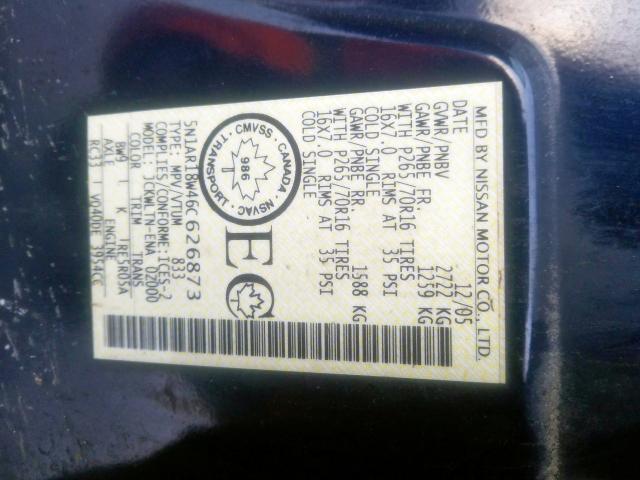 5N1AR18W46C626873 - 2006 NISSAN PATHFINDER LE  ფოტო 10