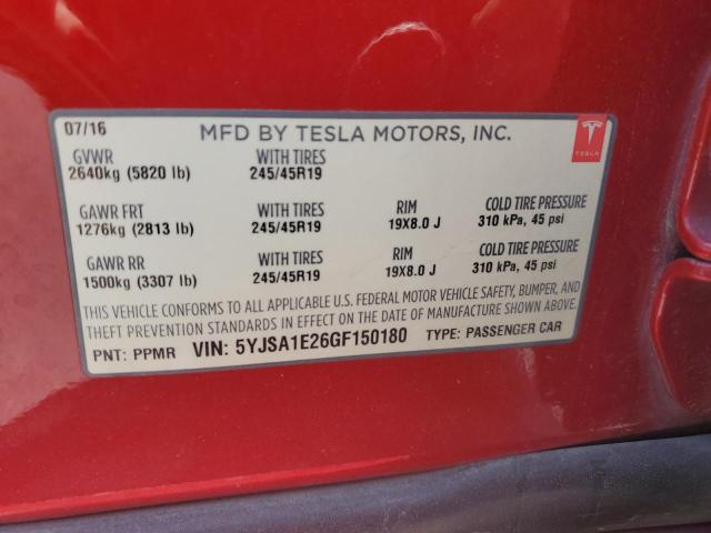 5YJSA1E26GF150180 - 2016 TESLA MODEL S RED photo 13