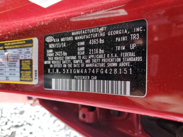 5XXGM4A74FG428151 - 2015 KIA OPTIMA LX RED photo 13