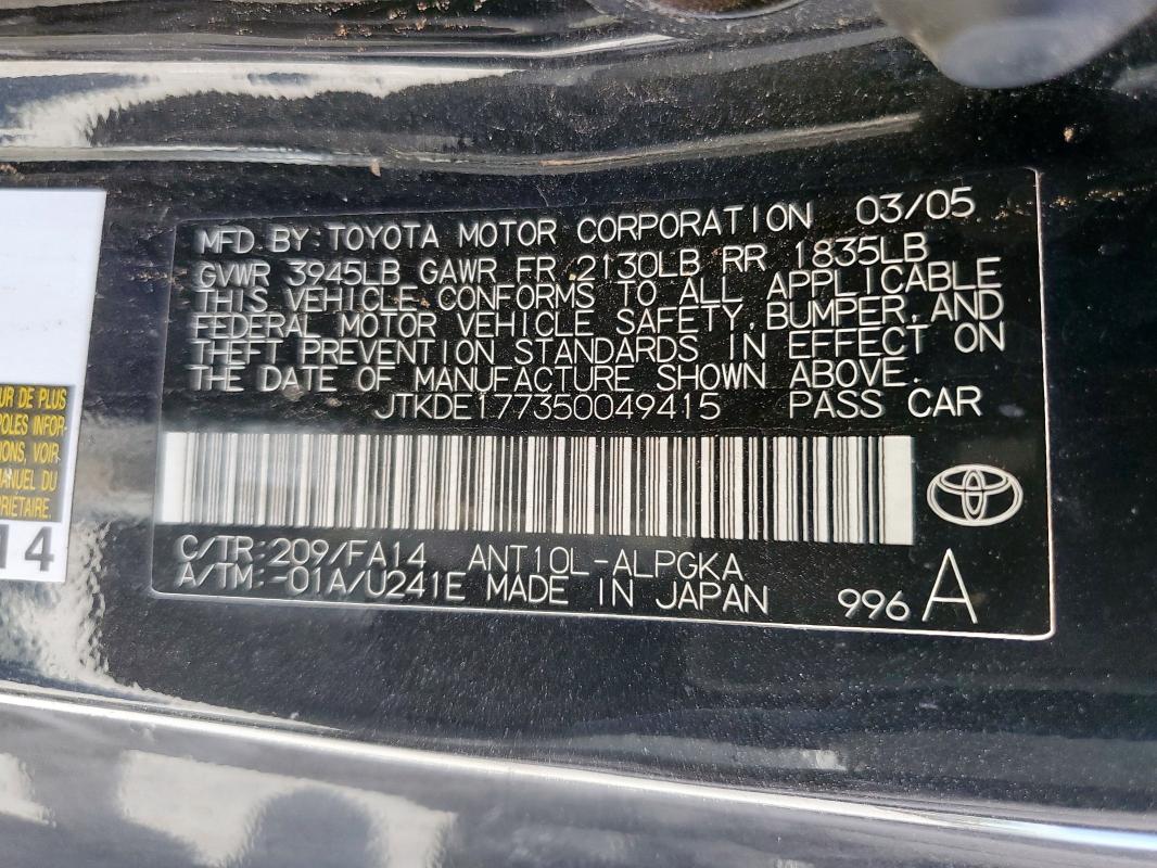 JTKDE177350049415 - 2005 TOYOTA SCION TC 黑色 照片 12