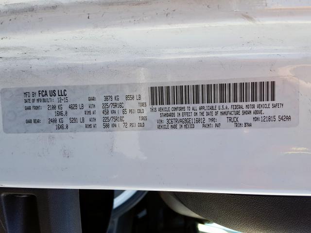 3C6TRVAG9GE116012 - 2016 RAM PROMASTER 1500 1500 STANDARD  photo 10