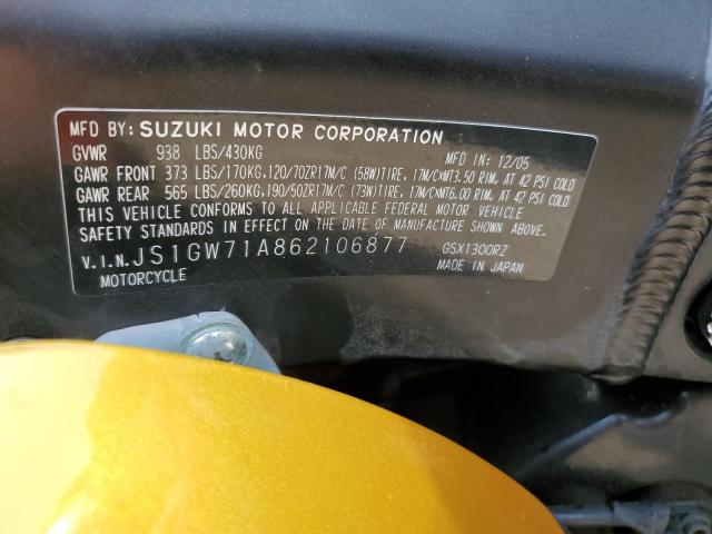 JS1GW71A862106877 - 2006 SUZUKI GSX1300 R YELLOW photo 10