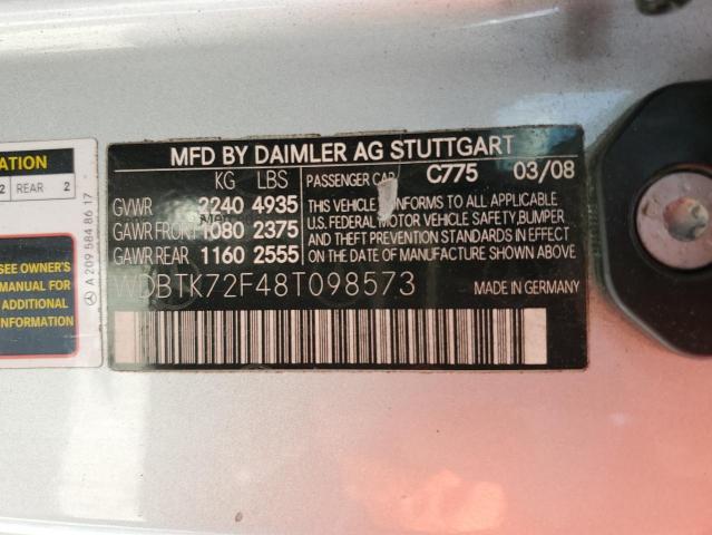 WDBTK72F48T098573 - 2008 MERCEDES-BENZ CLK 550 SILVER photo 12