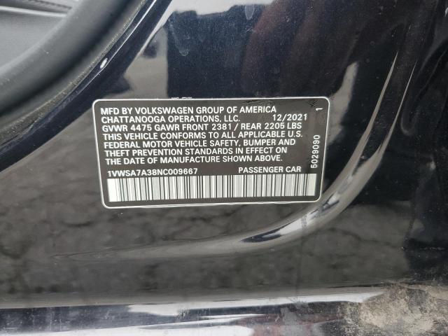 1VWSA7A38NC009667 - 2022 VOLKSWAGEN PASSAT SE 黑色 照片 12