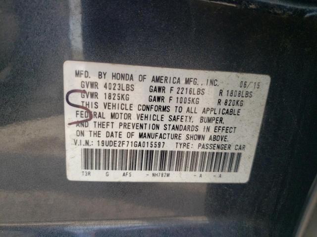 19UDE2F71GA015597 - 2016 ACURA ILX PREMIUM TECH გრაფიტი ფოტო 12