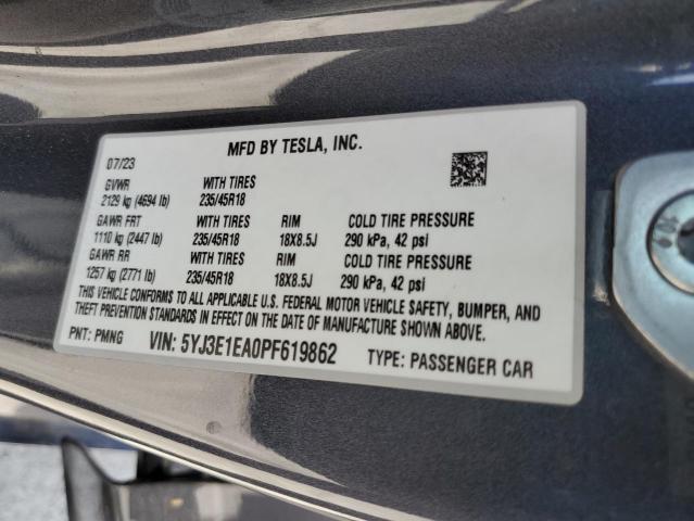 5YJ3E1EA0PF619862 - 2023 TESLA MODEL 3 ნაცრისფერი ფოტო 12
